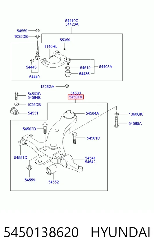 Wahacz zawieszenia przedniego dolny prawy 5450138620 Hyundai/Kia