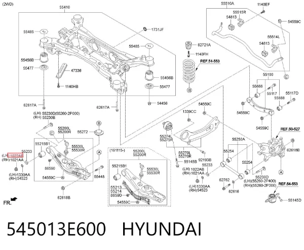 Nakrętka śruby do mocowania przedniego wahacza dolnego 545013E600 Hyundai/Kia