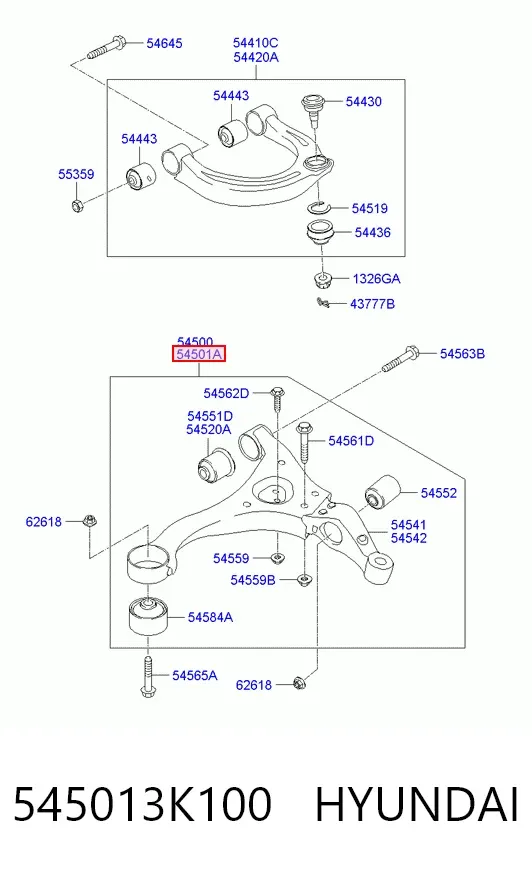 Wahacz zawieszenia przedniego dolny prawy 545013K100 Hyundai/Kia