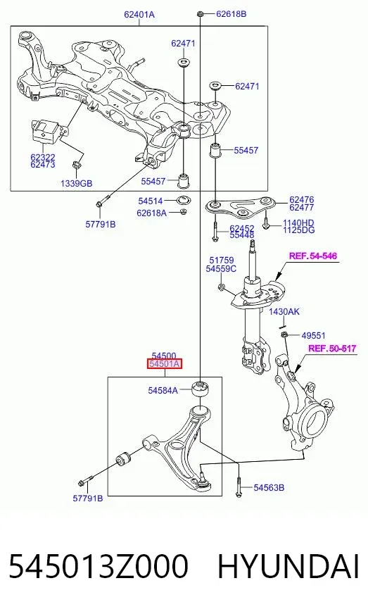 Wahacz zawieszenia przedniego dolny prawy 545013Z000 Hyundai/Kia