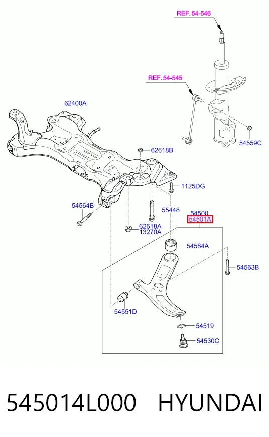 Wahacz zawieszenia przedniego dolny prawy 545014L000 Hyundai/Kia