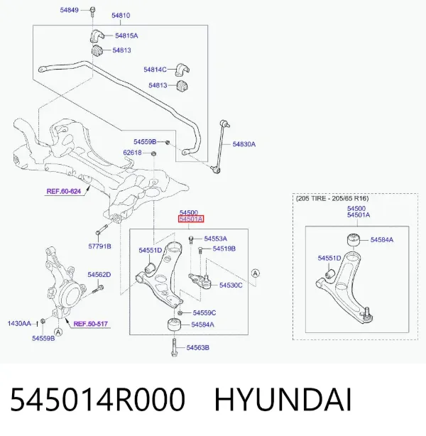 Wahacz zawieszenia przedniego dolny lewy 545014R000 Hyundai/Kia