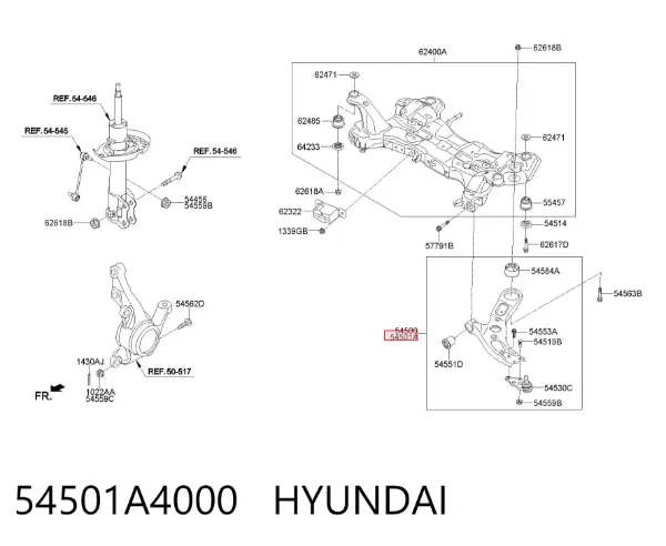 Wahacz zawieszenia przedniego dolny prawy 54501A4000 Hyundai/Kia