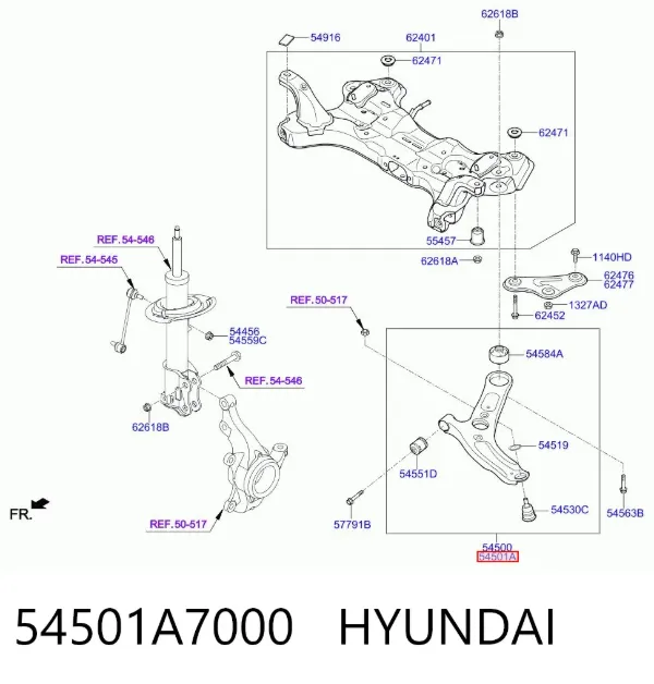 Wahacz zawieszenia przedniego dolny prawy 54501A7000 Hyundai/Kia