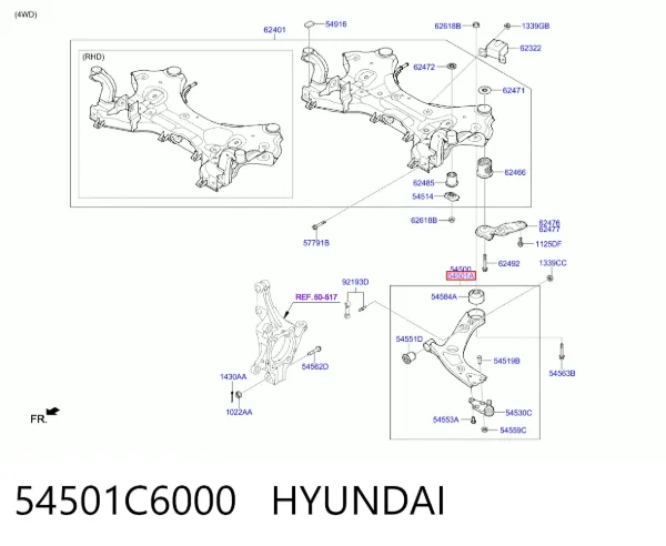Wahacz zawieszenia przedniego dolny prawy 54501C6000 Hyundai/Kia