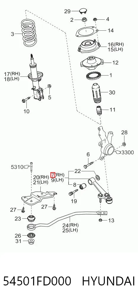 Wahacz zawieszenia przedniego dolny prawy 54501FD000 Hyundai/Kia