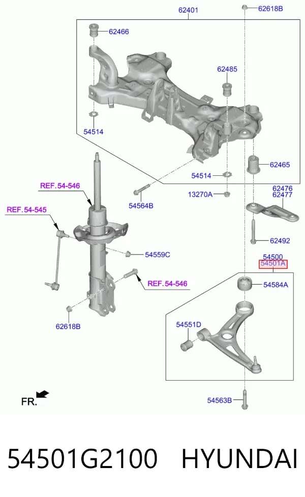 Wahacz zawieszenia przedniego dolny prawy 54501G2100 Hyundai/Kia