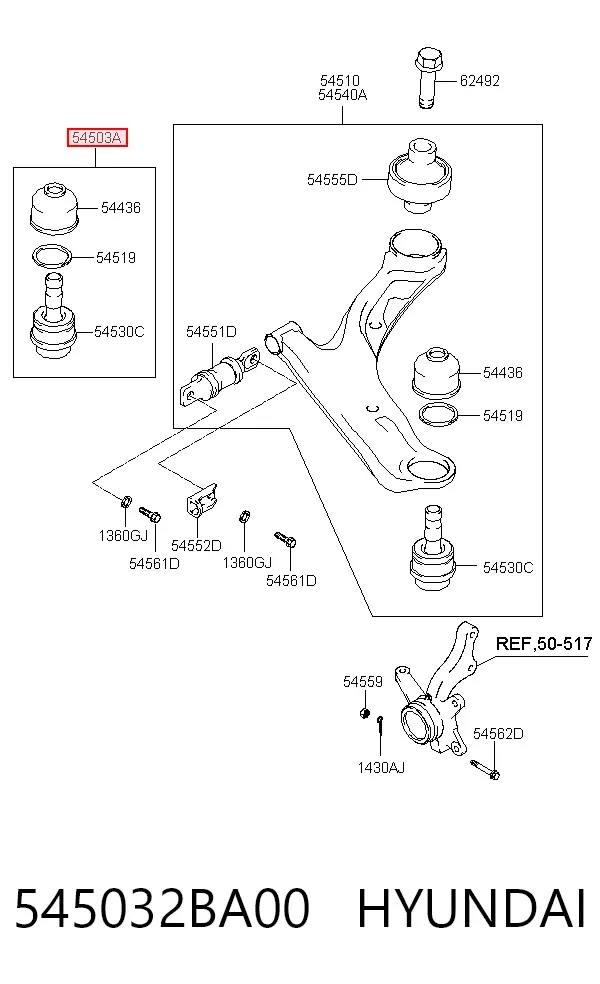 Sworzeń wahacza dolny 545032BA00 Hyundai/Kia