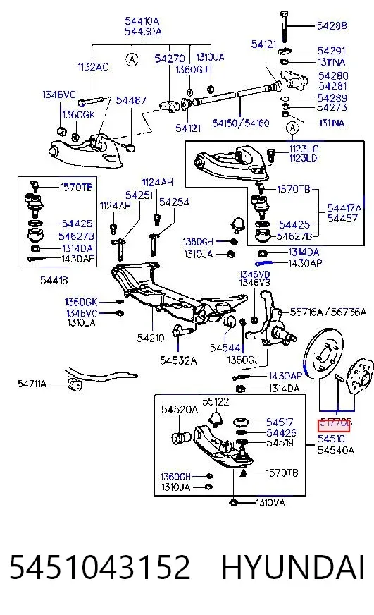Wahacz zawieszenia przedniego dolny lewy 5451043152 Hyundai/Kia