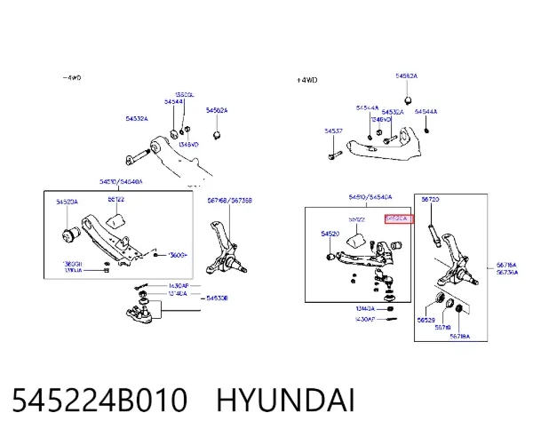 Silentblock przedniego wahacza dolnego 545224B010 Hyundai/Kia