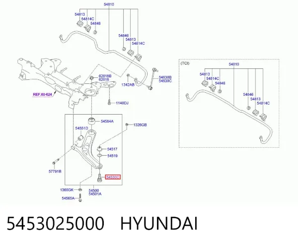 Sworzeń wahacza dolny 5453025000 Hyundai/Kia