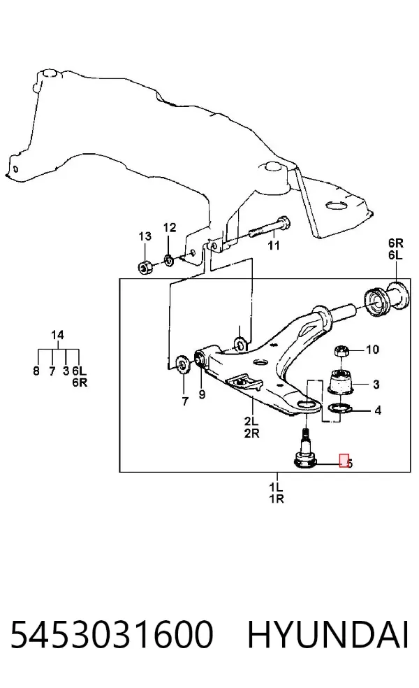 Sworzeń wahacza dolny 5453031600 Hyundai/Kia