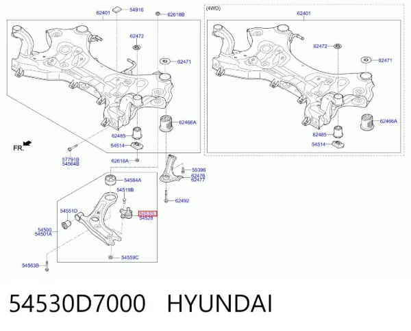 Sworzeń wahacza dolny lewy 54530D7000 Hyundai/Kia