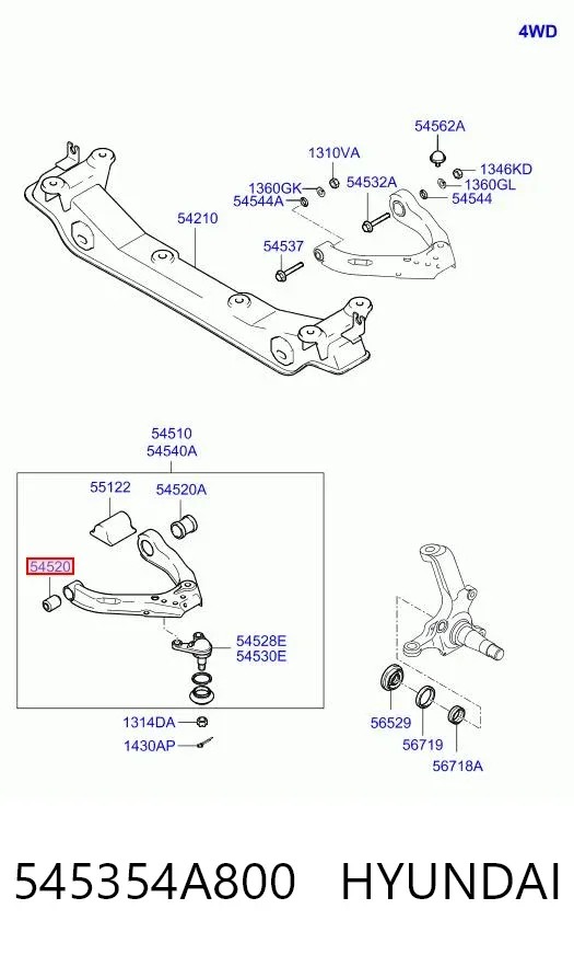 Silentblock przedniego wahacza dolnego 545354A800 Hyundai/Kia