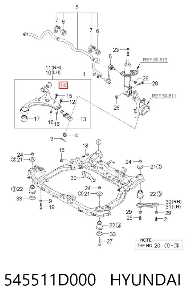Silentblock przedniego wahacza dolnego 545511D000 Hyundai/Kia