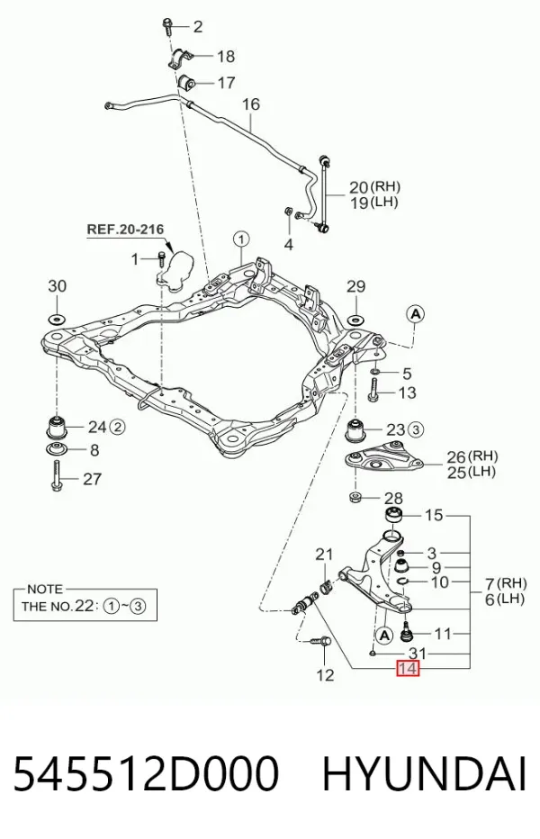 Silentblock przedniego wahacza dolnego 545512D000 Hyundai/Kia