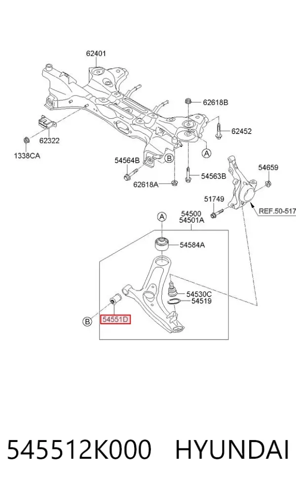 Silentblock przedniego wahacza dolnego 545512K000 Hyundai/Kia