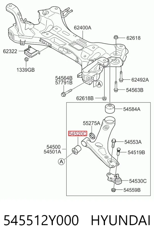 Silentblock przedniego wahacza dolnego 545512Y000 Hyundai/Kia