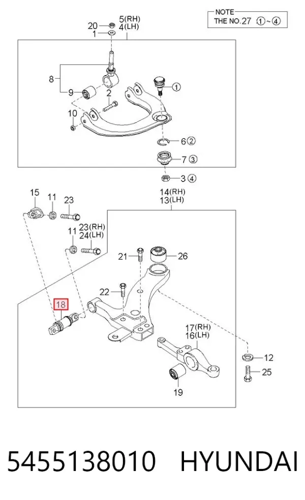 Silentblock przedniego wahacza dolnego 5455138010 Hyundai/Kia