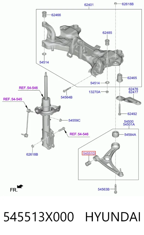 Silentblock przedniego wahacza dolnego 545513X000 Hyundai/Kia