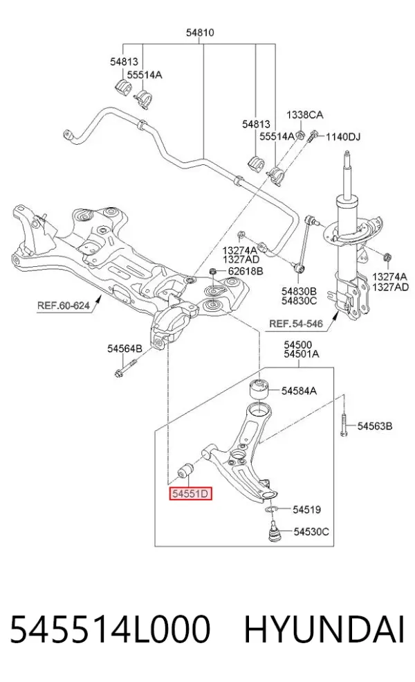 Silentblock przedniego wahacza dolnego 545514L000 Hyundai/Kia
