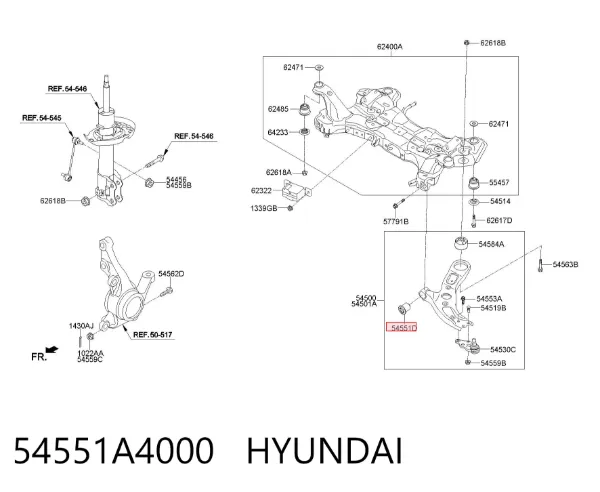 Silentblock przedniego wahacza dolnego 54551A4000 Hyundai/Kia