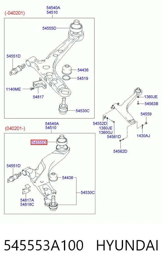 Silentblock przedniego wahacza dolnego 545553A100 Hyundai/Kia