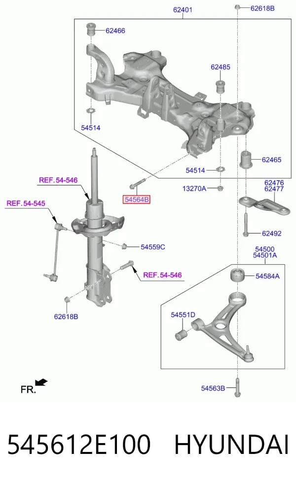 Śruba mocowania wahacza przedniego, dolnego 545612E100 Hyundai/Kia