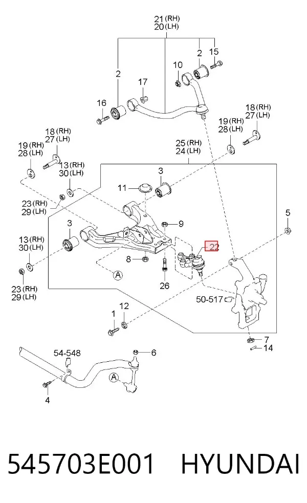 Sworzeń wahacza dolny 545703E001 Hyundai/Kia