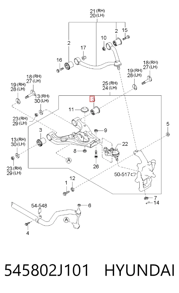 Silentblock przedniego wahacza dolnego 545802J101 Hyundai/Kia
