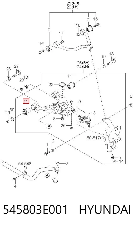 Silentblock przedniego wahacza dolnego 545803E001 Hyundai/Kia