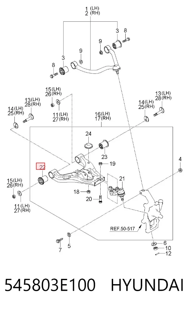 Silentblock przedniego wahacza dolnego 545803E100 Hyundai/Kia