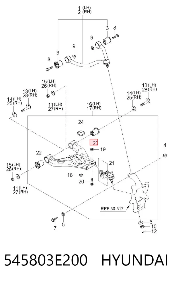 Silentblock przedniego wahacza dolnego 545803E200 Hyundai/Kia