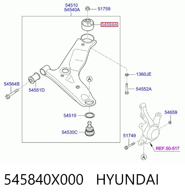 Silentblock przedniego wahacza dolnego 545840X000 Hyundai/Kia