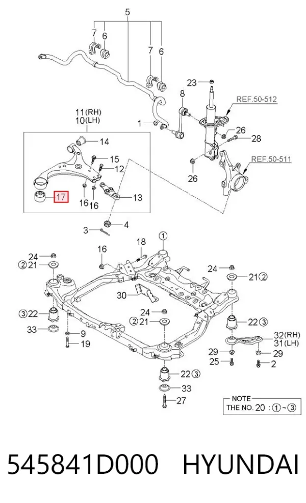 Silentblock przedniego wahacza dolnego 545841D000 Hyundai/Kia