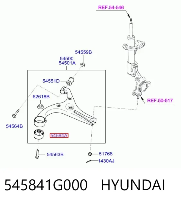 Silentblock przedniego wahacza dolnego 545841G000 Hyundai/Kia