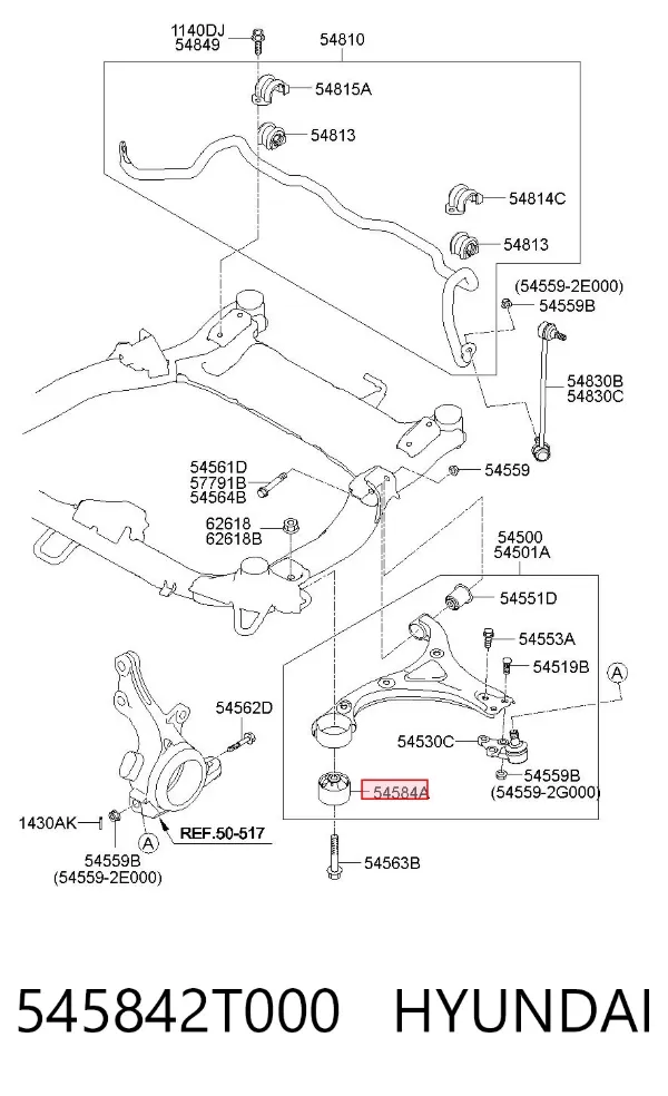 Silentblock przedniego wahacza dolnego 545842T000 Hyundai/Kia