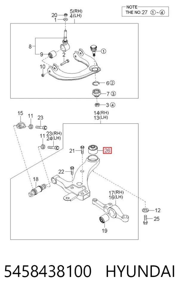 Silentblock przedniego wahacza dolnego 5458438100 Hyundai/Kia