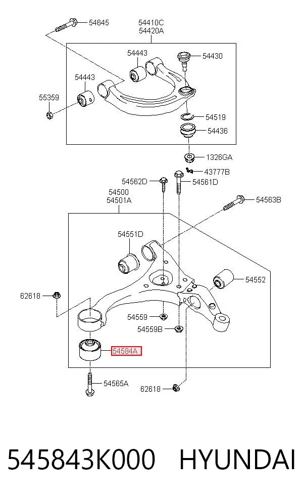 Silentblock przedniego wahacza dolnego 545843K000 Hyundai/Kia