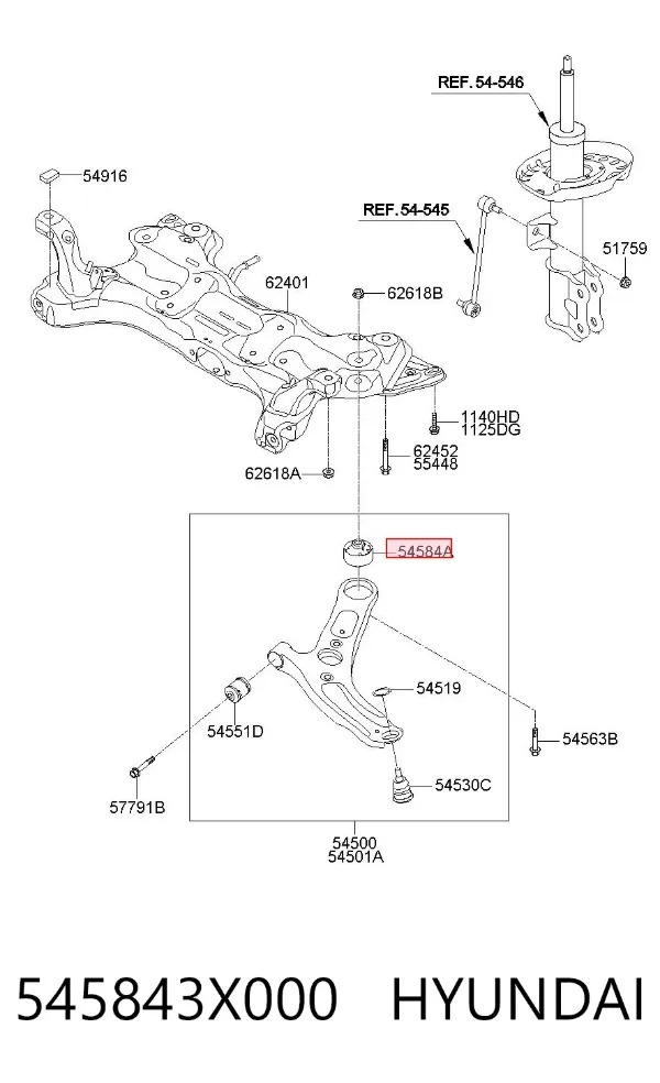 Silentblock przedniego wahacza dolnego 545843X000 Hyundai/Kia