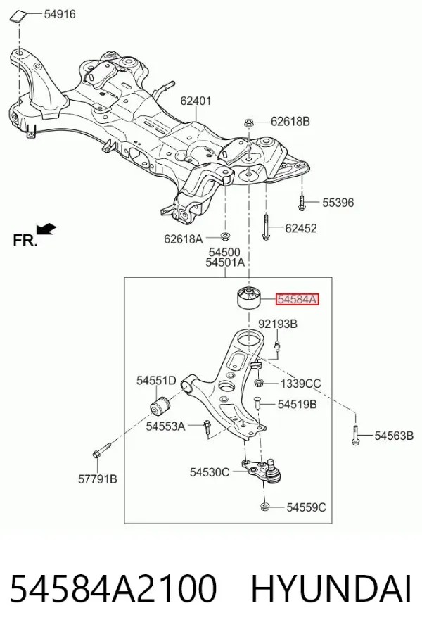 Silentblock przedniego wahacza dolnego 54584A2100 Hyundai/Kia
