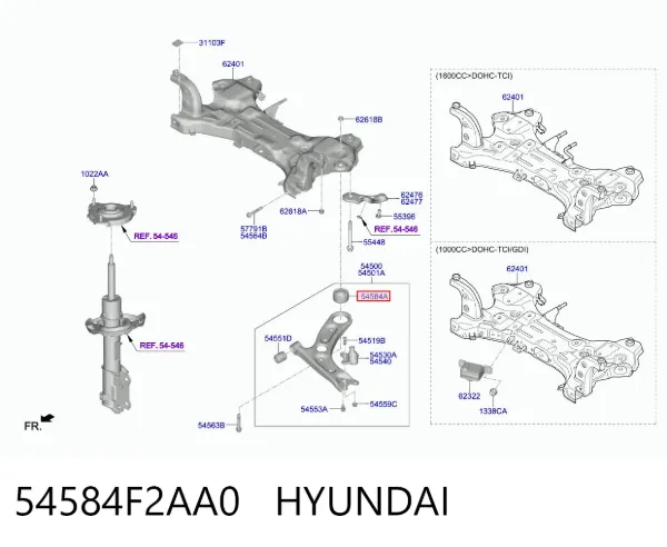 Silentblock przedniego wahacza dolnego 54584F2AA0 Hyundai/Kia