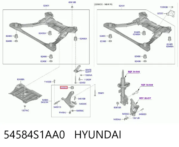 Silentblock przedniego wahacza dolnego 54584S1AA0 Hyundai/Kia