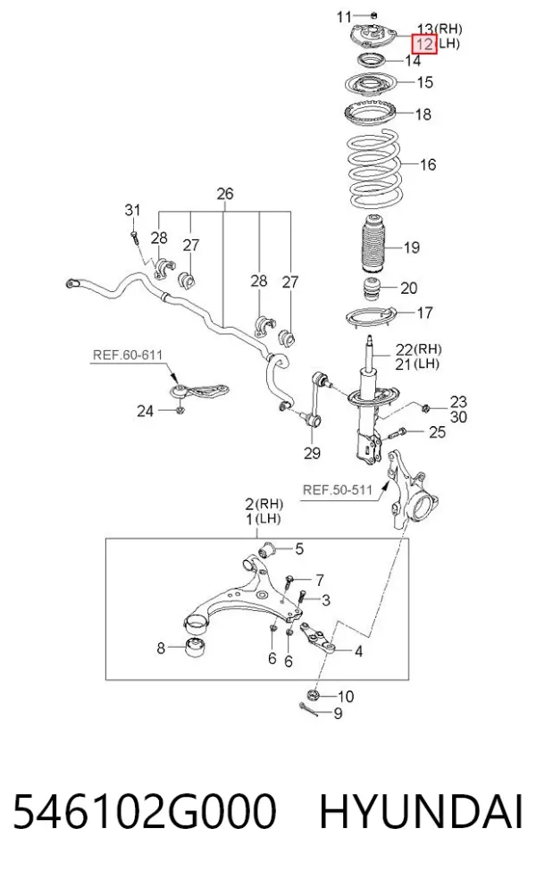 Podpora amortyzatora przedniego lewego 546102G000 Hyundai/Kia