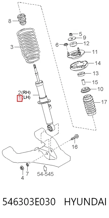 Amortyzator przedni lewy 546303E030 Hyundai/Kia