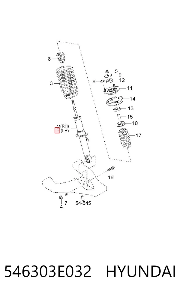 Amortyzator przedni prawy 546303E032 Hyundai/Kia