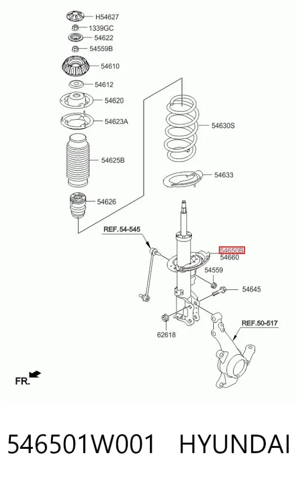 Amortyzator przedni lewy 546501W001 Hyundai/Kia