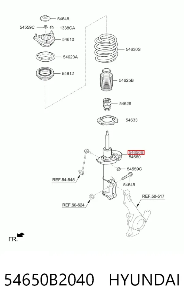 Amortyzator przedni lewy 54650B2040 Hyundai/Kia