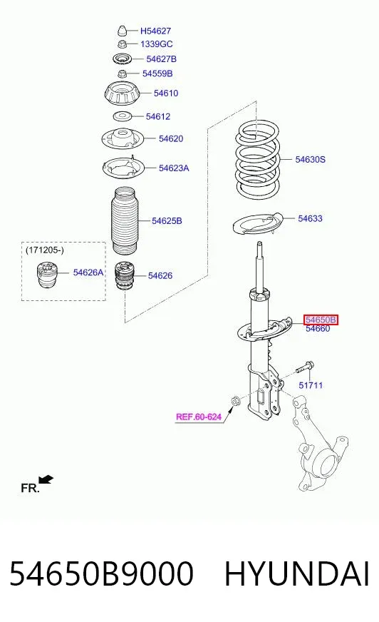 Amortyzator przedni lewy 54650B9000 Hyundai/Kia