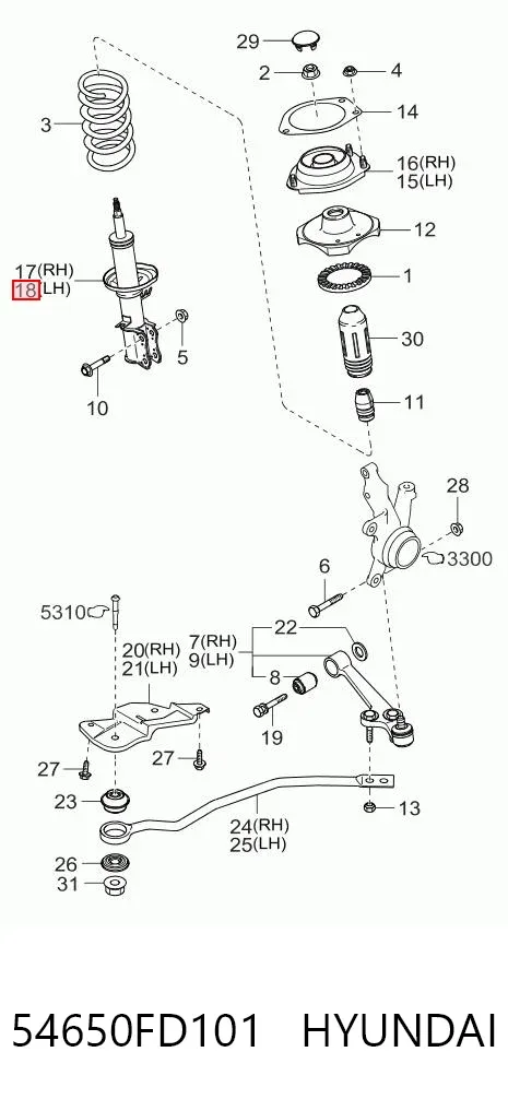 Amortyzator przedni lewy 54650FD101 Hyundai/Kia